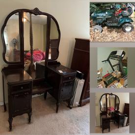 MaxSold Auction: This online auction includes furniture such as a dresser, side table, Lane cedar chest, nightstands, chairs, tables, bed frames, cabinets, deacon’s bench, sofa table, recliner and others, riding mowers, Toro snowblower and other yard tools, garden decor, scrap metal, wood pieces, tires, ladders, tools, hardware, automotive cleaners and oils, DVDs, bicycles, kitchenware, small kitchen appliances, wall art, decor, lamps, racing memorabilia, BBQ grill, figurines, jewelry, electronics, vinyl records, cleaning tools, books, Gold’s Gym treadmill and many more!