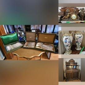 MaxSold Auction: This online auction includes furniture such as a Louis XV style armoire, antique hall stand, vanity table, cupboards, piano stool, bookshelves, bed frame, dresser, dining table, dining chairs, display cabinet, stands and others, kitchenware, small kitchen appliances, clothing, shoes, accessories, Danby air conditioner,  Philco record player and other electronics, Henriot Quimper vases, wood carvings, Majolica ware and other decor, brassware, artworks, mirror, silverplate, books, pottery, cleaning tools, board games, Janome sewing machine, sewing supplies, toys, cameras, lamps, tools, hardware, washer and dryer, baskets and many more!