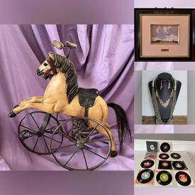 MaxSold Auction: This online auction includes vases, Chinese bowl, carvings, artworks, silverplate cutlery, jewelry, Spode and other china, antique wooden horse, vinyl records, jerseys, ceramic figurines and more!