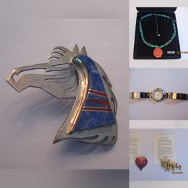 MaxSold Auction: This online auction includes vintage Navajo jewelry, rhodochrosite pendants, sterling silver necklaces, signed brooches, MMA brooches, sterling silver rings, watches, artisan earrings and more!