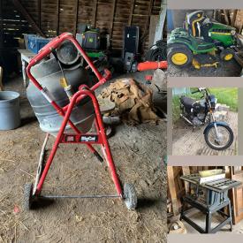 MaxSold Auction: This online auction features cement mixer, log splitter, lawn tractor, power & hand tools, NIB gazebo, motorcycle, vintage windows, vintage bottles & tins, portable AC units, air compressor, yard tools, chainsaws, toys, TV, telescope, kiln, bikes, drafting table, vintage enlargers, antique cookstove, Fiestaware, and much, much, more!!