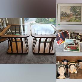 MaxSold Auction: This online auction features vintage movie lobby cards, chess boards, NIB printer, vinyl records, collector plates, Toby character jugs, teacup/saucer sets, Royal Doulton figurines, decanter set, Swarovski figurines, upright piano, vintage organ, medical bed, wheelchair, medical lift, and much, much, more!!!