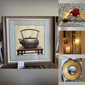 MaxSold Auction: This online auction features cranberry glass, decanter, vintage Asian plate, stained glass lamp, vintage pole lamp, art glass, vintage wood carvings, vintage Pyrex, gold jewelry, vintage scarves, stained glass sun catcher, African mask, and much, much, more!!