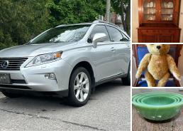 MaxSold Auction: This online auction from the fabulous estate of discerning antique collectors. This sale includes an amazing collection of Canadiana, pottery, glass, pine furniture and a Lexus to drive it all away!