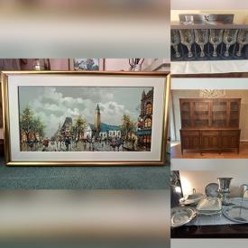 MaxSold Auction: This online auction features shell-shaped chair, trinket boxes, original oil paintings, Moon glass, vinyl records, NIB glassware, buffets, S & P shakers, area rug, art supplies, office supplies, and much, much, more!!!