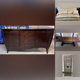 MaxSold Auction: This online auction includes furniture such as hardwood dining table, modern wood dressers, Pearson couch, and highback chairs, wall art, Samsung sound bar, framed artwork, scrapbooking supplies and more!