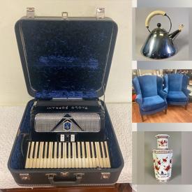 MaxSold Auction: This online auction features MCM pottery, art glass, accordion, watches, silver jewelry, Royal Doulton figurines, Inuit art, Toby mugs, vintage Le Creuset, art pottery, coins, collector spoons, metal sculpture, teacup/saucer sets, decanter set, vintage vanity mirrors, stereo components, vinyl records, and much, much, more!!