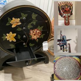 MaxSold Auction: This online auction features marionette puppets, Asian cabinet, wall masks, bamboo swivel chairs, small kitchen appliances, metal wall art, art glass, mosaic wall art, party supplies, pet products, patio furniture, and much, much, more!!