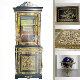 MaxSold Auction: This online auction includes furniture such as Italian plastic chairs, Chinese desk, display cabinet, tables and others, world globe on brass stand, art glass, tea sets, vases, artworks, brassware, vintage buttons, vintage Rosewood jewelry boxes, rugs and more!