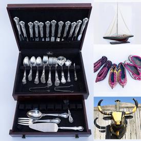 MaxSold Auction: This online auction features model sailboat, silk shoes, vintage shoe lasts, Royal Albert dishware, mini Chinese cabinet, teacup/saucer sets, cookie jar, Royal Fulton jug, area rugs & runners, and much, much, more!!!