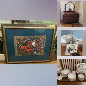 MaxSold Auction: This online auction includes furniture such as chairs, dresser, tables, bookcases, filing cabinets, storage cabinets and others, kitchenware, small kitchen appliances, Portmeirion and other china, wall art, Bernina serger, lamps, linens, cleaning supplies, seasonal decor, light fixtures, puzzles, craft and quilting supplies, portable air conditioner, Kenmore chest freezer, garden supplies, wood, hand tools, power tools, garden supplies, yard tools, hardware, ladder and much more!