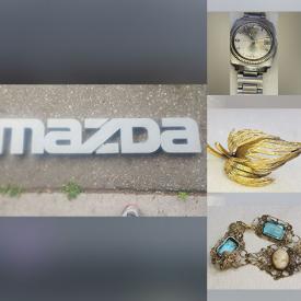 MaxSold Auction: This online auction includes vintage and antique jewelry such as sterling silver watches, pearl necklaces, brooches, gemstones such as beryl, tourmaline, jadeite, sapphire and opal, Mazda dealership sign and more!