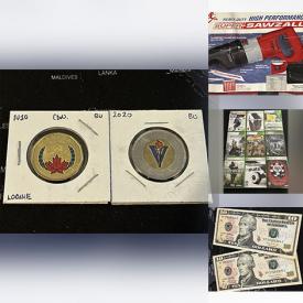 MaxSold Auction: This online auction features coins, Christmas village pieces, porcelain lady figurines, sports trading cards, Pokemon cards, power tools, toys, banknotes, CDs, vinyl records, camera lenses, DVDs, video games, and much, much, more!!!