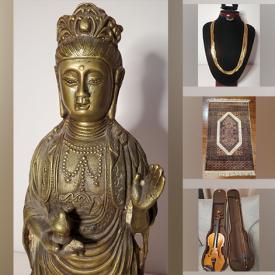 MaxSold Auction: This online auction includes a Ton-Klar Klayser violin, jewelry, accessories, brassware, Hummel and other figurines, carvings, vintage ephemera, wall art, telephone, Art Deco stamp affixer, coins, miniature china, servingware, prayer rug, Art Deco lamp, martini pump and much more!