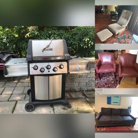 MaxSold Auction: This online auction includes furniture such as a sofa bed, shelving units, nightstands, bookcases, tables, cabinets, patio table set, bedframe, MCM lounge chairs, vinyl club chairs and others, BBQ grill, seasonal decor, sewing supplies, mirror, Conair clothes steamer, kitchenware, small kitchen appliances, heaters, tools, hardware, backpacks, bicycle, sewing machine, clocks, silverplate, Royal Grafton, Aynsley and other china, Samsung TV and other electronics, wall art, cleaning tools, books, standing desk riser, rugs, portable generator  and much more!