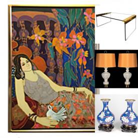 MaxSold Auction: This online auction includes Wedgwood and other china, servingware, antique stereoscope, artworks, Denmark Holmegaard lamp, vases, vintage metronome, sculptures, furniture such as an MCM waterfall table, wicker Franco Bettonica chair, walnut side table and more!