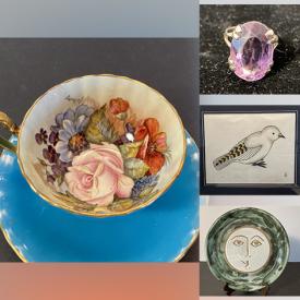 MaxSold Auction: This online auction features teacup/saucer sets, Chinese teapots, Indigenous masks, jewelry, studio pottery, antique cloisonne vase, stone carvings, Inuit art, vintage Moorish lamp, art glass, art pottery, antique books, signed totems, area rug, and much, much, more!!!