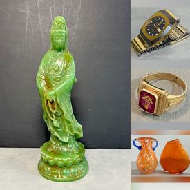 MaxSold Auction: This online auction features perfume bottle, art glass, coins, jade carvings, Chinese clay tea set, cameras & lenses, jade bangles, vintage Kokeshi doll, watches, vintage pewter figurines, silver jewelry, gold rings, and much, much, more!!!