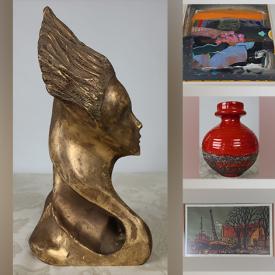 MaxSold Auction: This online auction features collector plates, art glass, antique maps, art pottery, costume jewelry, Benjamin Chee Chee lithograph, souvenirs, SA wall hangings, abstract art, TV, small kitchen appliances, art supplies, coffee table books, and much, much, more!!!