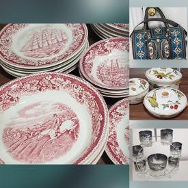 MaxSold Auction: This online auction features yarn, slag glass pieces, Depression glass, Roseville pottery, Pfaltzaff dinnerware, fabric, Evesham, ladies\' shoes & clothing, crock, perfume bottles, milk glass, collectible tins, and much, much, more!!!