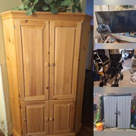 MaxSold Auction: This online auction includes furniture such as armoires, cabinets, end tables, bed frames, dresser and others, decor, kitchenware, office supplies, bags, clothing rack, tools, hardware, shed, garden supplies and more!