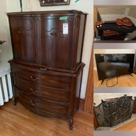 MaxSold Auction: This online auction includes furniture such as a console table, bench, shelving units, nightstands, chairs, dresser, tables and others, fireplace screen, candelabra, kitchenware, small kitchen appliances, art supplies, books, linens, lamps, mirrors, toys, artworks, urns and much more!