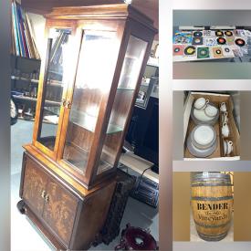 MaxSold Auction: This online auction includes furniture such as Gunlocke Company chairs, Broyhill curio cabinet and others, Regal and other china, ktichenware, small kitchen appliances, vinyl records, CDs, seasonal decor, linens, vintage toys, Bosson heads, pins and magnets, jewelry, accessories, pool ladder, Hoffman heater, waine barrel, clothing and much more!