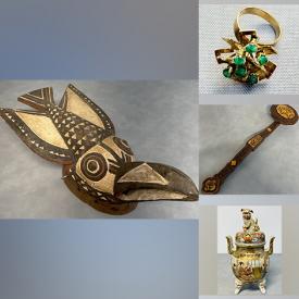 MaxSold Auction: This online auction includes an Asian Foo dog incense burner, Dragonware tea sets, wood masks, Foo dogs, sculptures, enamel dresser set, silverplate, jewelry, accessories and more!