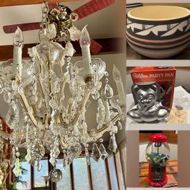 MaxSold Auction: This online auction features crystal chandelier, vintage wooden temple, cast iron doorstop, area rug, games, puzzle, MCM wine rack, Navajo pottery, perfume bottles, Wilton cake pan, Depression glass, art glass, vintage Imari plate, insulators, and much more!!