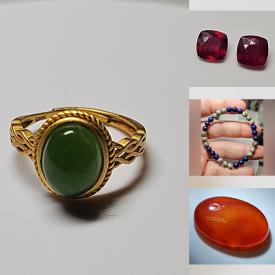 MaxSold Auction: This online auction features jade ring, gemstone bracelets, and loose gemstones such as opals, alexandrites, tanzanites, moonstones, garnets, tourmalines, peridots, topaz, amethysts, citrines, sapphires, garnets, chalcedony, and much more!