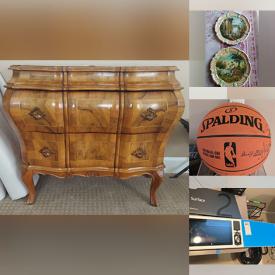 MaxSold Auction: This online auction features items such as sports memorabilia, pottery, framed prints, Lenox china, jewellery, credenzas, books, bikes, signed basketballs, Bombay chest, leather sofa, vintage Nove platters, storage, table hockey board, Microsoft tablet, office furniture, jerseys, record player, and much more.