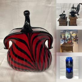MaxSold Auction: This online auction features art glass, vintage Pyrex, soapstone sculptures, brass miniatures, uranium glass, cobalt blue glass, marbles, games, collectors spoons, Cherished Teddies figurines, sports trading cards, cranberry glass, doll furniture, studio pottery, vintage toys, Ashton Drake dolls, and much, much, more!!!