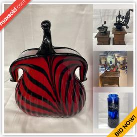 MaxSold Auction: This online auction features art glass, vintage Pyrex, soapstone sculptures, brass miniatures, uranium glass, cobalt blue glass, marbles, games, collectors spoons, Cherished Teddies figurines, sports trading cards, cranberry glass, doll furniture, studio pottery, vintage toys, Ashton Drake dolls, and much, much, more!!!