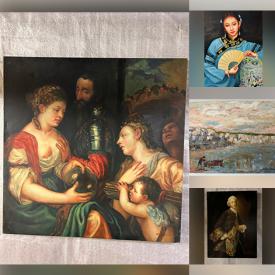 MaxSold Auction: This online auction includes oil paintings, mixed media artwork, prints, inlaid artwork, watercolor painting, hand painted horse, carvings and more!