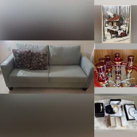 MaxSold Auction: This online auction includes Sherlock Manning piano, sterling silver jewelry,  furniture such as sofa bed, computer desk with hutch, wooden dresser, side tables, wood cabinets, and entertainment cabinet, lamps, signed framed art, books, glassware, English china, garden supplies, and much more!