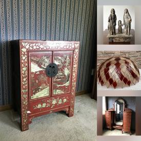 MaxSold Auction: This online auction features antique chinoiserie furniture, antique Asian washstand, vintage elephant garden stools, carved wood Santos figures, vintage capiz shell lamps & lampshades, Indigenous art, men’s & women’s clothing, sports trading cards, Coca-Cola collectibles, fitness gear, art glass,  vintage jewellery, vintage vanity & mirror, antique desk, vintage stained glass lamp, vintage toys,  and much, much, more!!!