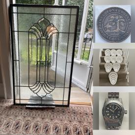 MaxSold Auction: This online auction includes Minton and other china, jewelry, accessories, office equipment, Gone with the Wind lamp, vintage Pyrex, silverplate, linens, clay marbles, signed art, YETI banner, bisque figurines, vintage door hardware, Japanese enamel vase, Birk sterling pin and more!