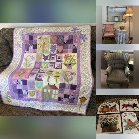 MaxSold Auction: This online auction features quilts, vintage wooden desk & office chair, patio furniture, Pfaltzgraft dishes, vintage fanback chair, fitness gear, craft supplies, MCM stereo console, gardening supplies, yard tools, and much more!