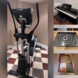 MaxSold Auction: This online auction includes NordicTrack elliptical, Roland digital piano, vintage turntable, furniture such as antique walnut desk, desk chair, sofa, pine IKEA table, and wood cabinets, CDs, vinyl records, handbags and more!