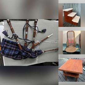 MaxSold Auction: This online auction features men’s & women’s clothing, wicker chair, women’s shoes & boots, grow light, teak table, bagpipes, and much, much, more!!!