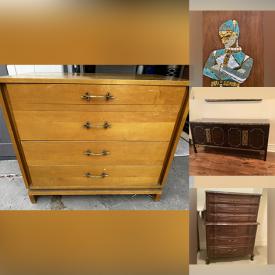 MaxSold Auction: This online auction includes furniture such as glass top tables, wooden dressers, nightstands, and side tables, framed paintings, lamps, potted plants, home decor and more!