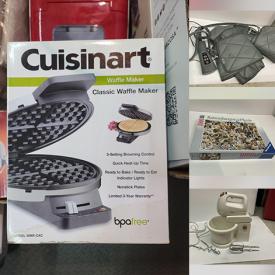 MaxSold Auction: This online auction includes puzzles, Air Compression massager, kitchenware, waffle makers and other small kitchen appliances, wood mirror, wall art, wire shower caddy, clothing, Bibles, office supplies, fish tank, dog bed and more!