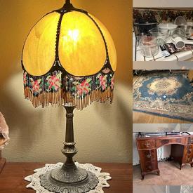 MaxSold Auction: This online auction includes a recliner, Rococo style sofa, rugs, lamps, seasonal decor, cassettes, CDs, kitchenware, small kitchen appliances, antique mirror, pedal exerciser, seasonal decor, Wedgwood, pottery, books, milk glass, Franklin Mint plates, ephemera and more!