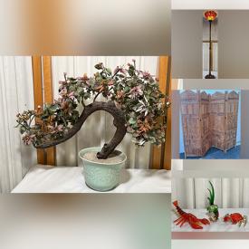 MaxSold Auction: This online auction features faux bonsai trees, Tiffany-style lamps, vintage wood carving, carburetor, room dividers, vinyl records, art glass, area rugs, decanter set, and much more!