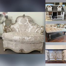 MaxSold Auction: This online auction features glass-topped end tables, French country-style furniture, iron patio furniture, daybed sofa, console tables, and much more!