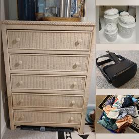 MaxSold Auction: This online auction includes a wicker dresser, bedframe, chairs, porcelain lamp, jewelry, glassware, Gone With the Wind doll, kitchenware, Ikea table, bicycles, accessories, toys, washer and dryer, bathroom decor and more!