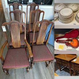 MaxSold Auction: This online auction includes furniture such as chairs, painted entertainment unit, vintage dresser, nesting tables, bedframe, bookcases, sideboard, tub chair, wood bench, vintage buffet, recliner and others, Wedgwood and other china, kitchenware, small kitchen appliances, tools, hardware, coins, garden equipment, rugs, wall art, Bushnell scope, cleaning tools, lamps, garden figurines, DVDs, cutlery set, pottery, crystalware, acoustic guitar and much more!