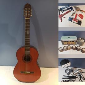 MaxSold Auction: This online auction includes guitars, kitchenware, tables, dresser, bins, clothing, accessories, wall art, toys, tools, hardware, clothing rack, bags and more!