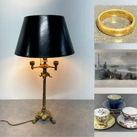 MaxSold Auction: This online auction includes artworks, lamps, jewelry, coins, sterling items, Japanese Satsuma handpainted cups, Chinese scroll wall hanging, Buddha figure, vintage stained glass mirror, trinket boxes, ceramic vases, MCM Sankyo clock, pottery and more!