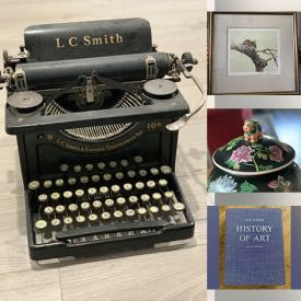 MaxSold Auction: This online auction includes Mikasa dessert bowls, miniature porcelain, posters, prints and other wall art, baseballs, vintage Viewmasters, boys accessories, Qianlong porcelain jar, clothing, bike lock, gemstones, essential oils, music stand, books, Smith & Corona typewriter and more!